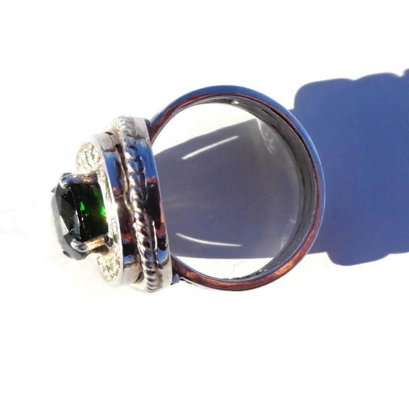 Unique Natural Chrome Diopside Ring With Demantoid Garnets Sterling Silver Sz 7 - Picture 9 of 10